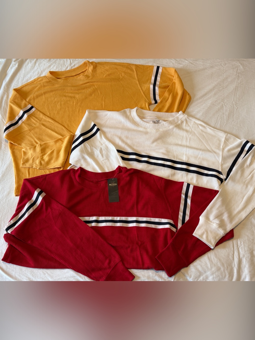 Hollister waffle Crew Shirts - Red, White, Mustard yellow
